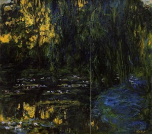 Oil lily Painting - Weeping Willow and Water Lily Pond (detail) 1916-1919 by Monet,Claud