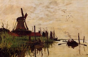 Oil monet,claud Painting - Windmill at Zaandam 1871 by Monet,Claud