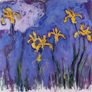 Oil monet,claud Painting - Yellow Irises with Pink Cloud 1914-1917 by Monet,Claud