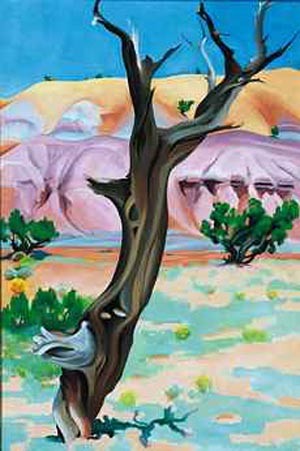 Oil tree Painting - Cedar Tree with Lavender Hills, 1937 by O'Keefe