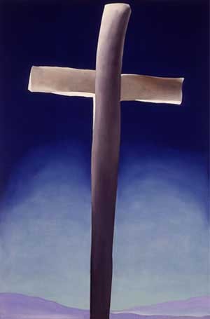 Oil o'keefe Painting - Grey Cross with Blue by O'Keefe