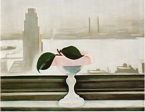 Oil green Painting - Pink Dish and Green Leaves 1928 by O'Keefe