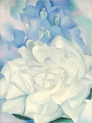 Oil o'keefe Painting - White Rose with Larkspur 1927 by O'Keefe