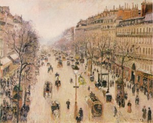 Oil pissarro, camille Painting - Boulevard Montmartre Morning, Grey Weather, 1897 by Pissarro, Camille