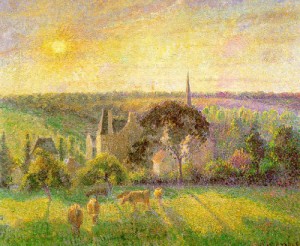 Oil pissarro, camille Painting - Countryside & Eragny Church and Farm, 1895 by Pissarro, Camille