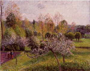 Oil pissarro, camille Painting - Flowering Apple Trees at Eragny 2 by Pissarro, Camille