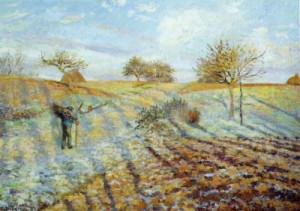 Oil pissarro, camille Painting - Gelee Blanche (Hoarfrost), 1873 by Pissarro, Camille