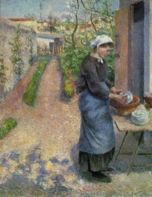 Oil girl Painting - Girl Washing Plates  - c. 1882 by Pissarro, Camille