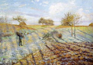 Oil pissarro, camille Painting - Hoarfrost  1873 by Pissarro, Camille