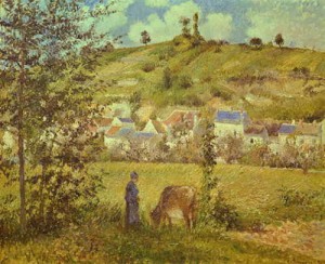 Oil pissarro, camille Painting - Landscape at Chaponval    1880 by Pissarro, Camille