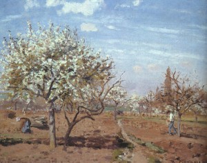 Oil in bloom Painting - Orchard in Bloom at Louveciennes, 1872 by Pissarro, Camille