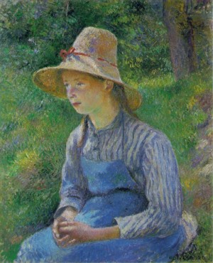 Oil pissarro, camille Painting - Peasant Girl with a Straw Hat  1881 by Pissarro, Camille