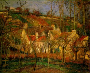 Oil red Painting - Red Roofs  1877 by Pissarro, Camille