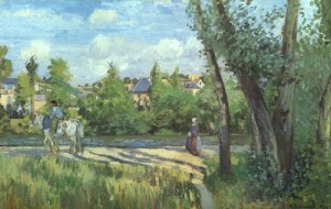 Oil pissarro, camille Painting - Sunlight on the Road  Pontoise, 1874 by Pissarro, Camille