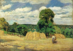 Oil pissarro, camille Painting - The Harvest at Montfoucault  1876 by Pissarro, Camille