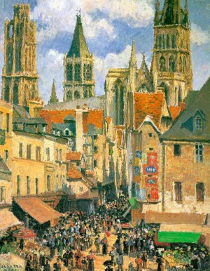 Oil pissarro, camille Painting - The Old Market at Rouen, 1898 by Pissarro, Camille