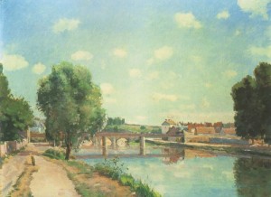 Oil pissarro, camille Painting - The Railway Bridge at Pontoise, 1873 by Pissarro, Camille