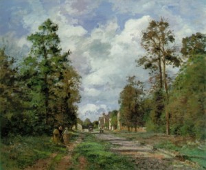 Oil pissarro, camille Painting - The Road to Louveciennes at the Outskirts of the Forest, 1871 by Pissarro, Camille