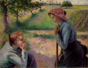 Oil pissarro, camille Painting - Two Young Peasant Women  1892 by Pissarro, Camille