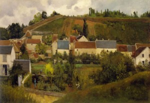 Oil pissarro, camille Painting - View of l'Hermitage, Jallais Hills, Pontoise 1867 by Pissarro, Camille