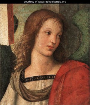 Oil angel Painting - Angel (fragment of the Baronci Altarpiece) by Raphael Sanzio