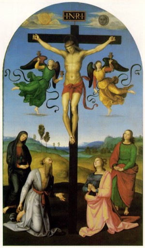 Oil raphael sanzio Painting - Crucifixion with Sts Mary Virgin, Mary Magdalen, John and Jerome  c. 1503 by Raphael Sanzio