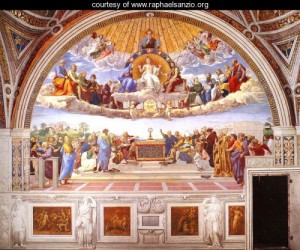 Oil raphael sanzio Painting - Disputation of the Holy Sacrament (La Disputa) [detail 1a] by Raphael Sanzio