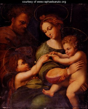 Oil raphael sanzio Painting - Holy Family With Saint John The Baptist] by Raphael Sanzio