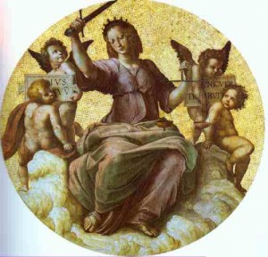 Oil raphael sanzio Painting - Justice (ceiling tondo). 1509-1511 by Raphael Sanzio