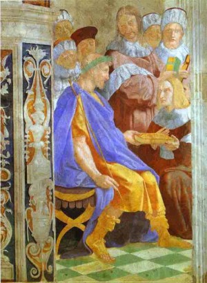 Oil raphael sanzio Painting - Justinian Presenting the Pandects to Trebonianus. 1511 by Raphael Sanzio