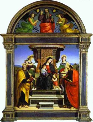 Oil raphael sanzio Painting - Madonna and Child Enthroned with Saints. 1504-1505 by Raphael Sanzio
