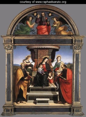 Oil madonna Painting - Madonna And Child Enthroned With Saints by Raphael Sanzio