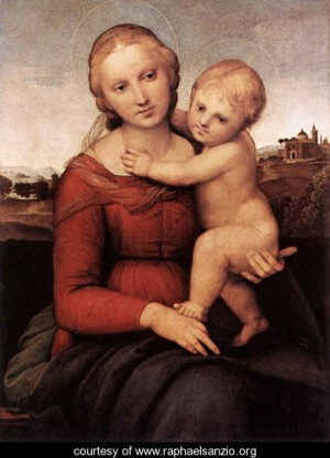 Oil madonna Painting - Madonna and Child (or The Small Cowper Madonna) by Raphael Sanzio