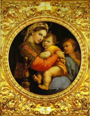 Oil madonna Painting - Madonna della Sedia. 1512-1514 by Raphael Sanzio
