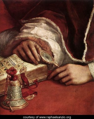 Oil raphael sanzio Painting - Pope Leo X with Cardinals Giulio de' Medici and Luigi de' Rossi [detail 2] by Raphael Sanzio