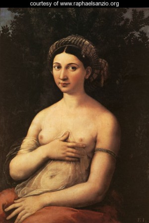 Oil woman Painting - Portrait of a Young Woman (or La Fornarina) by Raphael Sanzio