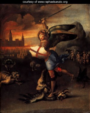 Oil raphael sanzio Painting - Saint Michael And The Dragon by Raphael Sanzio
