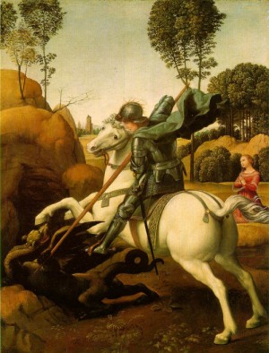 Oil raphael sanzio Painting - St. George Fighting the Dragon  1504-06 by Raphael Sanzio
