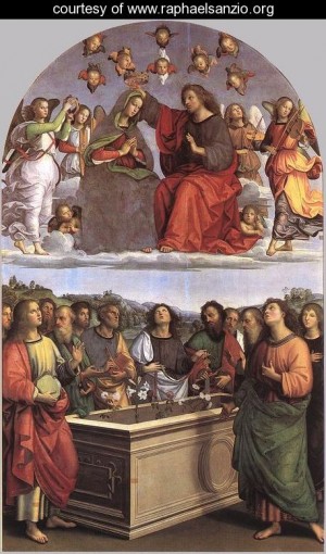 Oil raphael sanzio Painting - The Crowning of the Virgin (Oddi altar) by Raphael Sanzio