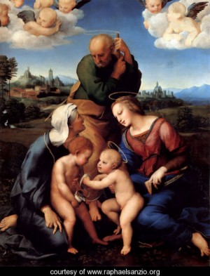 Oil raphael sanzio Painting - The Holy Family with Saints Elizabeth and John (or The Canigiani Holy Family) by Raphael Sanzio