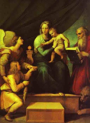 Oil raphael sanzio Painting - The Madonna of the Fish. c.1513 by Raphael Sanzio
