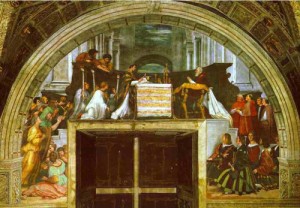 Oil raphael sanzio Painting - The Mass at Bolsena. 1512 by Raphael Sanzio
