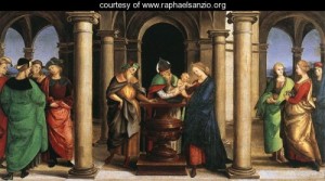 Oil raphael sanzio Painting - The Presentation in the Temple (Oddi altar, predella) by Raphael Sanzio