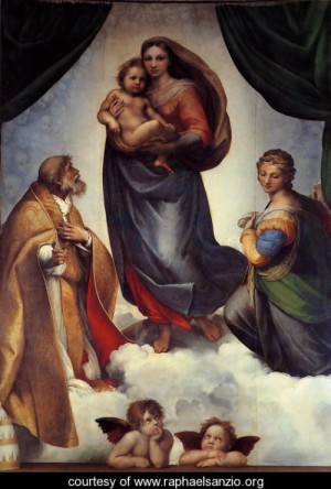 Oil madonna Painting - The Sistine Madonna 1513-14 by Raphael Sanzio