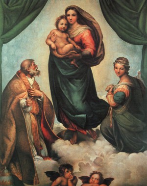 Oil madonna Painting - The Sistine Madonna, 1513-14 by Raphael Sanzio