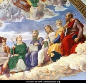 Oil raphael sanzio Painting - The Stanza della Segnatura Ceiling [detail 3] by Raphael Sanzio