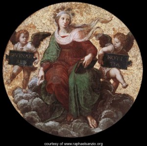 Oil raphael sanzio Painting - The Stanza Della Segnatura Ceiling Theology by Raphael Sanzio
