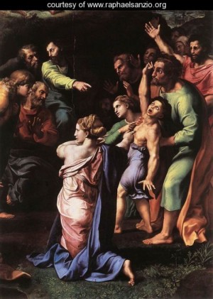 Oil raphael sanzio Painting - The Transfiguration [detail 3] by Raphael Sanzio