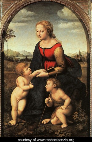 Oil raphael sanzio Painting - The Virgin and Child with Saint John the Baptist (La Belle Jardiniere) 1507 by Raphael Sanzio