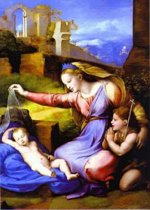 Oil raphael sanzio Painting - The Virgin with the Veil by Raphael Sanzio